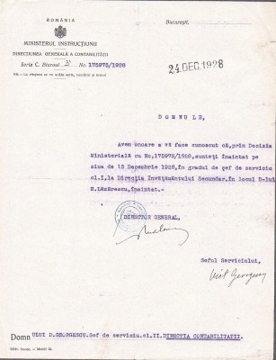 PM464N Lot de 12 acte cu antet Ministerul Instrucțiunii și Ministerul Educațiunii Naționale, anii 1908-1938 foto