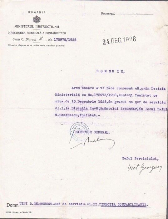 PM464N Lot de 12 acte cu antet Ministerul Instrucțiunii și Ministerul Educațiunii Naționale, anii 1908-1938