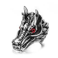 Inel gotic barbatesc dragon cu ochii rosii