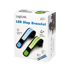 BRATARA LED LOGILINK, cu clips, 2 bucati, nailon, 3 moduri lumina, rezistent la apa, bat. CR2032, 34x4cm, 30g, albastru si verde,&quot;LED015&quot;