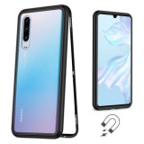Husa Magnetica Huawei P30, Total Protect GloMax, Sticla Securizata, Metalica, Negru/Transparent + Folie