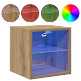 Cumpara ieftin Comoda TV de perete cu lumini LED Stejar artizanal 30x28,5x30cm