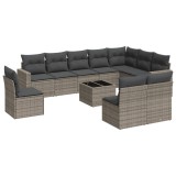Set canapele de gradina cu perne, 11 piese, gri, poliratan