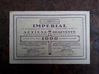 1000 Lei 1928 Imperial SA Oradea / actiuni vechi / actiune veche Romania 102 foto