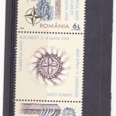 SUMMITUL NATO BUCURESTI,TRIPTIC CU VINIETA ,FOLIO AUR,2008, MNH ** ROMANIA.