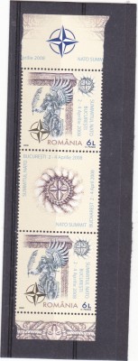 SUMMITUL NATO BUCURESTI,TRIPTIC CU VINIETA ,FOLIO AUR,2008, MNH ** ROMANIA. foto