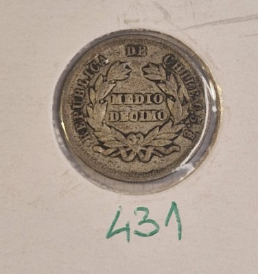 431 Chile, &amp;frac12; Decimo, 1880, argint, KM#137.3 foto
