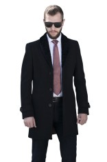 Palton barbati negru cu blana neagra B138