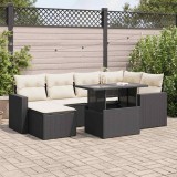 vidaXL Set canapele de grădină cu perne, 7 piese, negru, poliratan 3326347