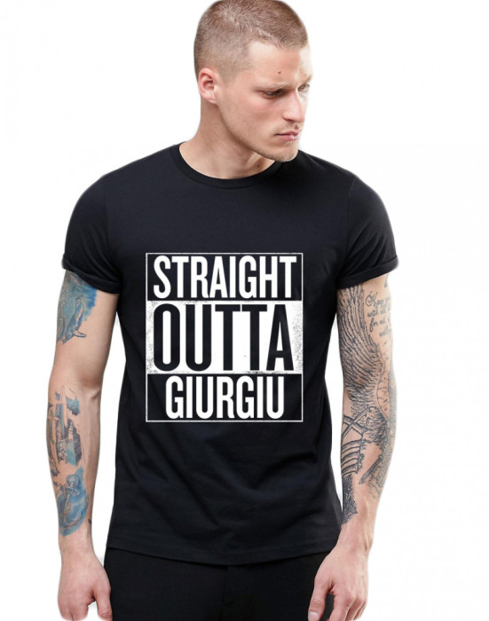 Tricou negru barbati - Straight Outta Giurgiu - 2XL
