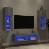 Unitati de perete TV cu LED-uri, 6 piese, gri sonoma, lemn GartenMobel Dekor, vidaXL