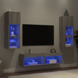 vidaXL Unități de perete TV cu LED-uri, 6 piese, gri sonoma, lemn