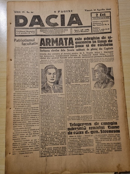 dacia 17 aprilie 1942-stiri de pe front,scoala militara de pilotaj bucuresti