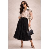 Fusta midi neagra creponata