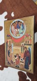 ICOANA SFANTA FAMILIE , LITOGRAFIE PE LEMN . 29 X 19 CM .