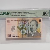 Bancnota 10 Lei 2005 UNC Gradata PMG 66 EPQ, Serii Consecutive, Numismatica