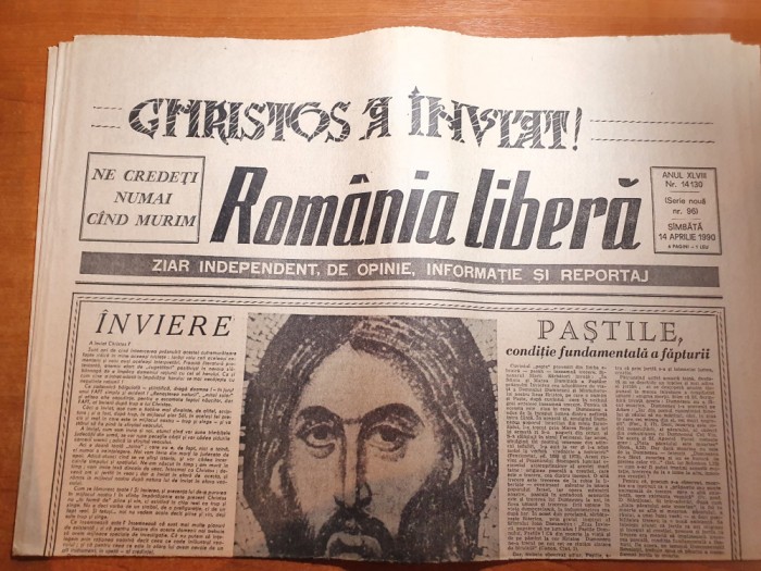 romania libera 14 aprilie 1990-numar cu ocazia zilei de paste