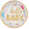 Farfurii din Carton pentru Petrecerea Bebelusului Baby Shower Albe Folie Aurie Hello Baby 23cm - 6bu