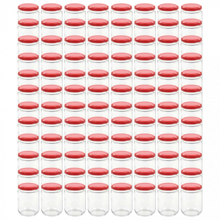 Borcane din sticlă pentru gem, capace roșii, 96 buc., 230 ml