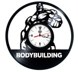 Ceas de perete decorativ, Culturism / Powerlifting Never Give Up, realizat din disc de vinil (Vinyl Record), 30 cm, mecanism silențios, negru