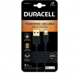 Cablu de date Duracell USB7022A, USB-A - Lightning, 5V/3A, 2m (Negru)