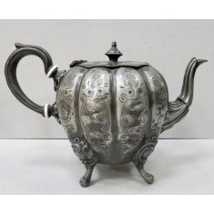 Ceainic din zinc, gravat cu motive florale, Birmingham cca. 1900