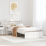 VidaXL Cadru de pat cu tăblie, alb, 75x190 cm, lemn masiv de pin
