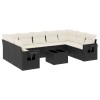 Set canapele de gradina cu perne, 10 piese, negru, poliratan
