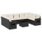 Set canapele de gradina cu perne, 10 piese, negru, poliratan