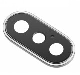 Geam Camera iPhone X cu Rama Argintie - Piese Schimb Premium