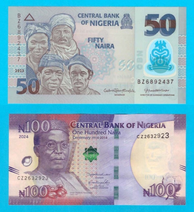 Nigeria Set 2x (p#40+41) 50+100 Naira 2023-24 UNC