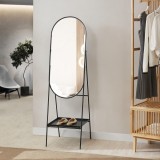 Oglinda de podea, en.casa, PXIT-0152 Perano, 160 x 46 x 50 cm, metal, negru, inclinabila, cu raft depozitare HausGarden Leisure