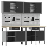 vidaXL Set banc de lucru cu sertar 8 pcs Negru 200 x 55 x 200 cm Oțel 3321496