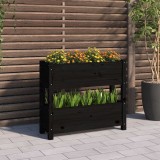 Jardiniera Gossi neagra din lemn masiv de pin 77x25x66 cm. Ghiveci exterior ideal gradina