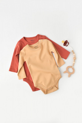 Set 2 body-uri cu maneca lunga bebe unisex -100% bumbac organic - Mustar/Scortisoara, BabyCosy (Marime: 9-12 luni) foto