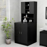 Dulap Masina Spalat Rufe Gossi Negru 71x71.5x181.5cm Rafturi Depozitare Baie/Spalatorie Lemn Comp