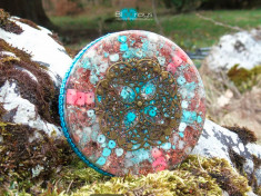 Disc Orgonic cu Larimar, Jad, Turcoaz, Cuart Cherry, Selenit, Coral foto