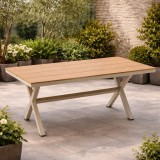 Masa gradina dreptunghiulara din aluminiu cu blat aspect lemn, 150x90x74 cm, bej Household NewTrend