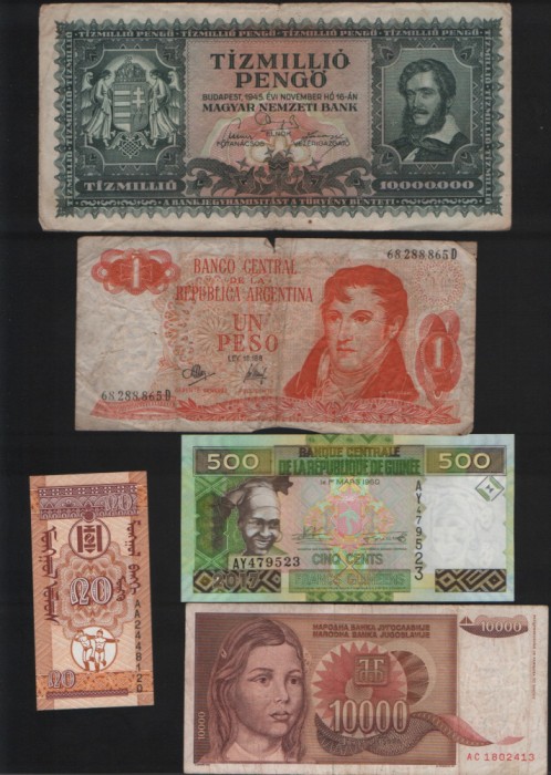 Set 5 bancnote de prin lume adunate (cele din imagini) #189