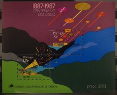 Portugalia - 1987 Centenarul inventarii discului audio MNH Colita foto