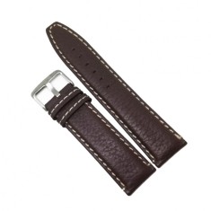 Curea de ceas din Piele Naturala - Culoare Maro si Cusatura alba - 18mm / 24mm