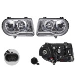 Set faruri Chrysler 300c (Lx), 09.2004-04.2011, partea Stanga+Dreapta, Tuning, Fata, cu lumina de parcare LED; Tip=USA; H1+HB4+LED+tip bec P27/7W; ma, Rapid