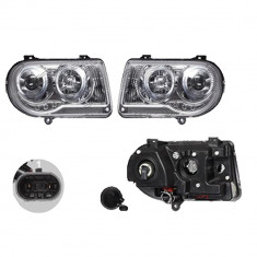 Set faruri Chrysler 300c (Lx), 09.2004-04.2011, partea Stanga+Dreapta, Tuning, Fata, cu lumina de parcare LED; Tip=USA; H1+HB4+LED+tip bec P27/7W; ma