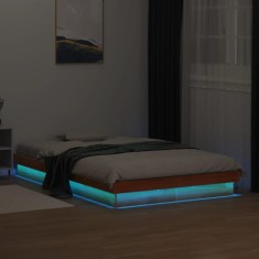 vidaXL Cadru de pat cu LED, maro ceruit, 140x190 cm, lemn masiv de pin 844423