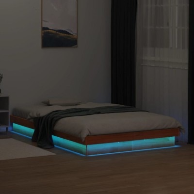 vidaXL Cadru de pat cu LED, maro ceruit, 120x200 cm, lemn masiv de pin foto
