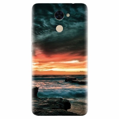 Husa silicon pentru Huawei Nova Lite Plus, Dramatic Rocky Beach Shore Sunset foto