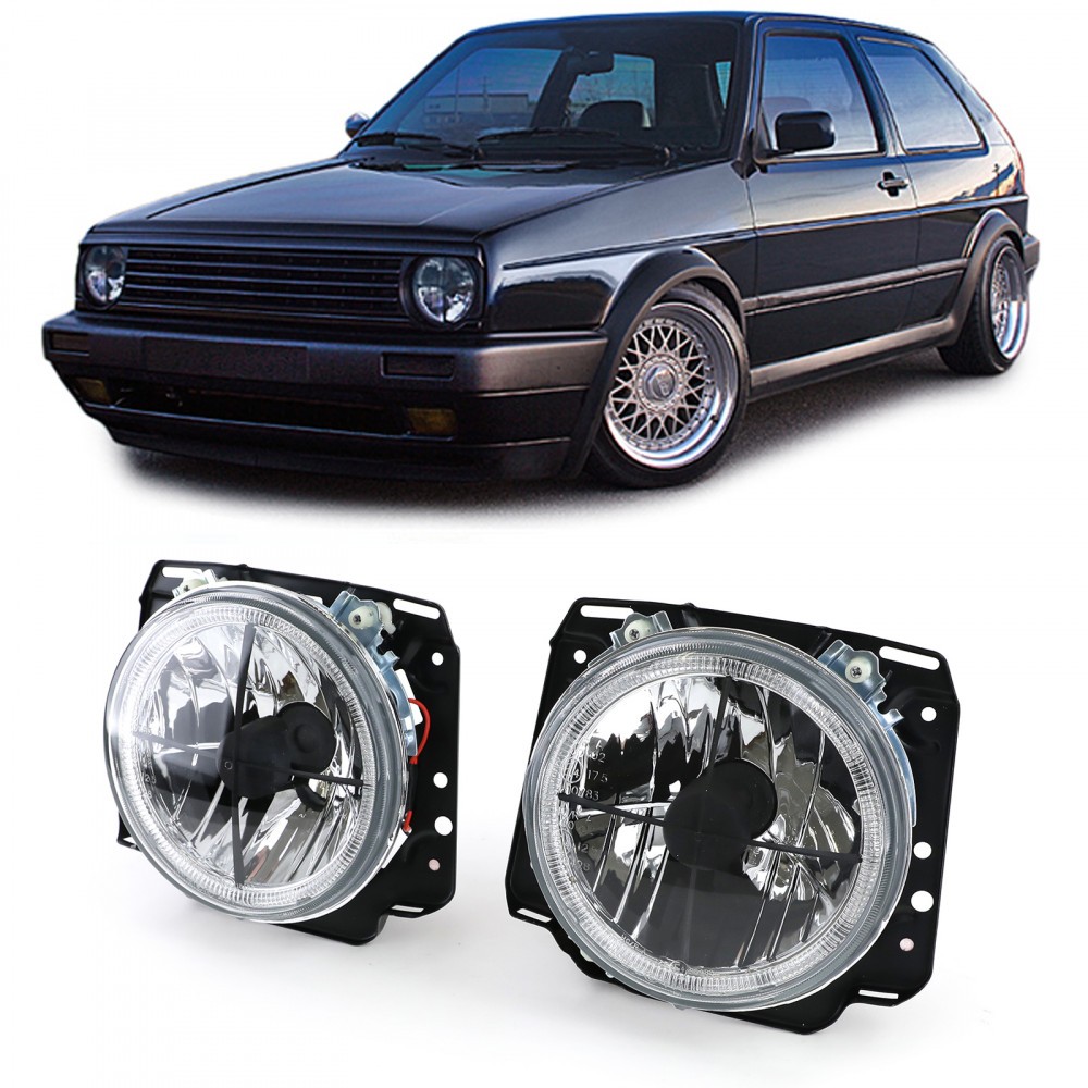Faruri tuning Angel Eyes VW Golf 2 MK2 cu cruce clare NOU, Volkswagen, GOLF II (19E, 1G1