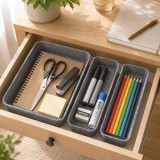 Set 3 Organizatoare Pasla CMCLASS pentru Sertare, Birou, Bucatarie - Gri (27x19x5cm, 26.5x9x5cm)