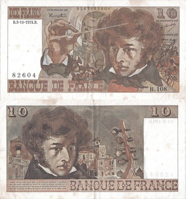 1974 (3 X), 10 francs (P-150a.6) - Franța foto