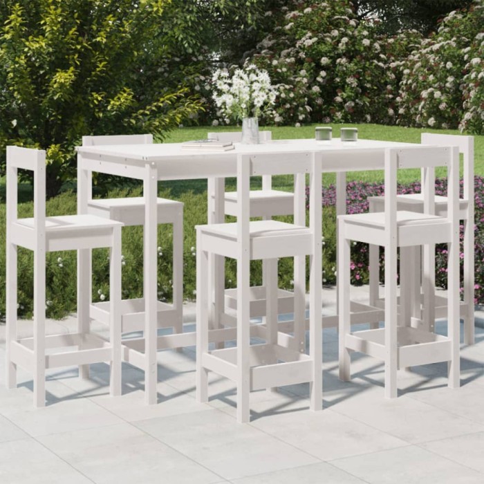 vidaXL Set bar de grădină, 7 piese, alb, lemn masiv de pin 3154761
